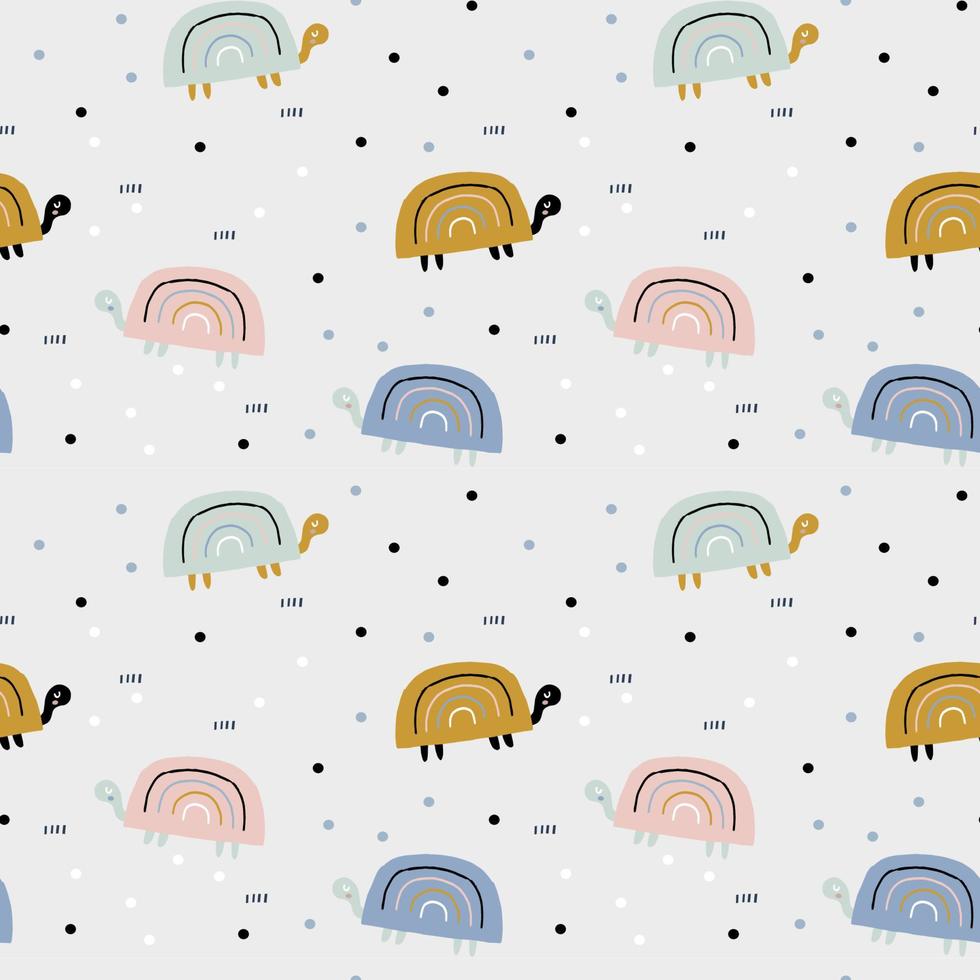 Cartoon turtles seamless pattern for kids vector