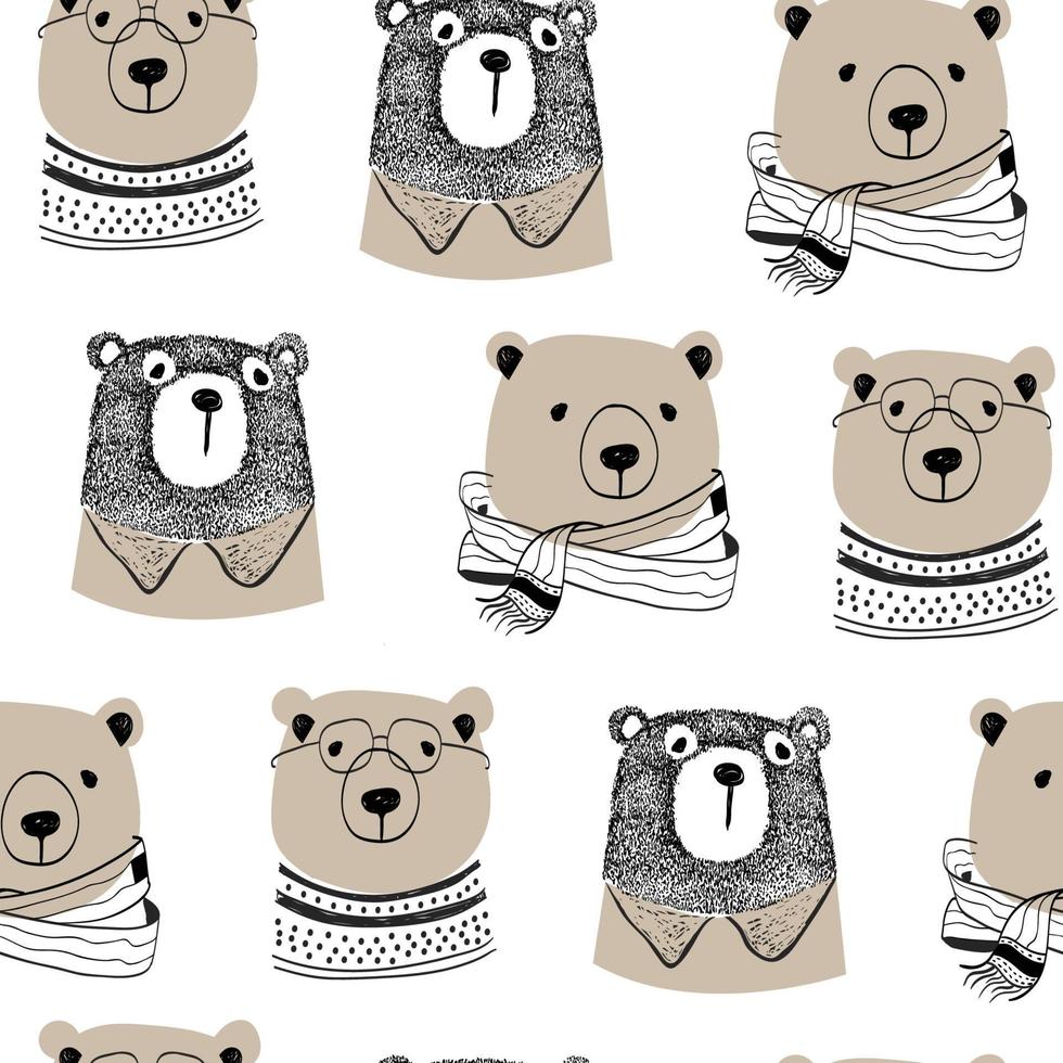 Bears cartoon character seamless pattern vector