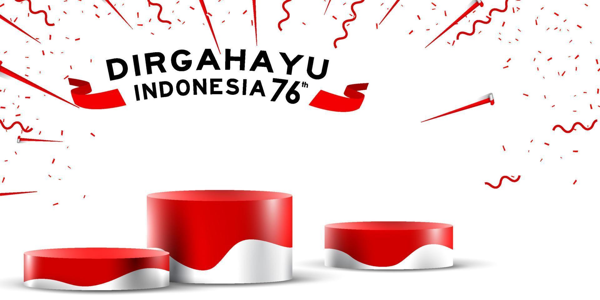 indonesia independence day empty podium display or pedestal display decoration with cylinder stand concept for product and promo. 17 august 76 years of indonesia vector