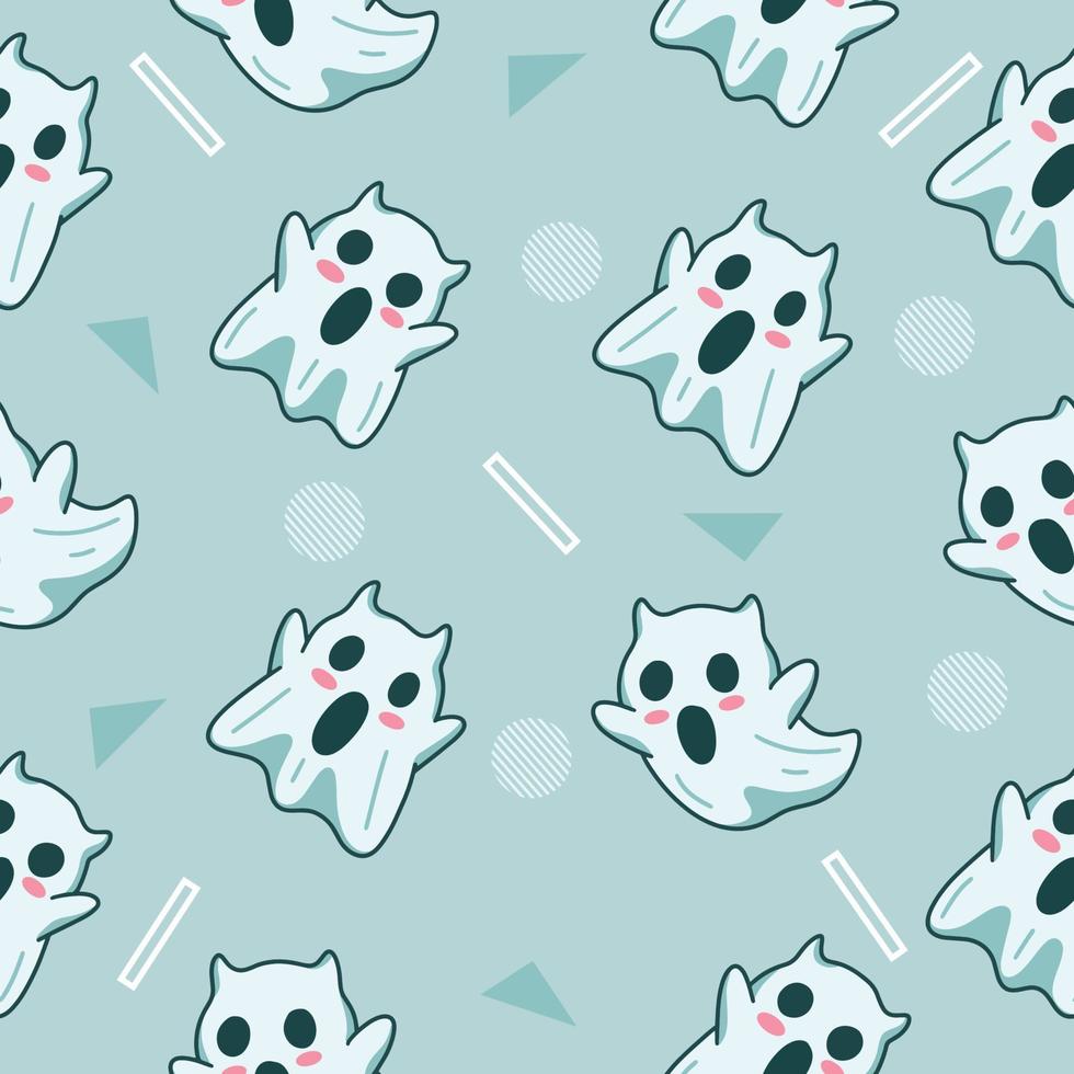 cute white ghost seamless pattern object wallpaper with design lite blue. vector