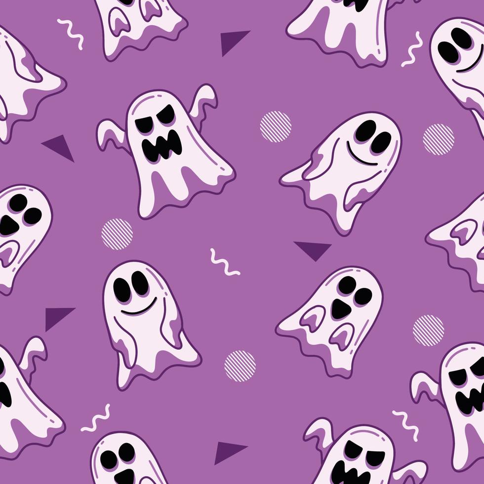 cute white ghost seamless pattern white object wallpaper with design light purple. vector