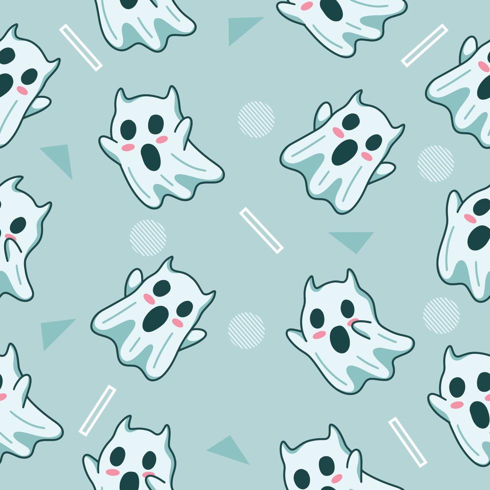 cute white ghost seamless pattern object wallpaper with design lite blue. vector