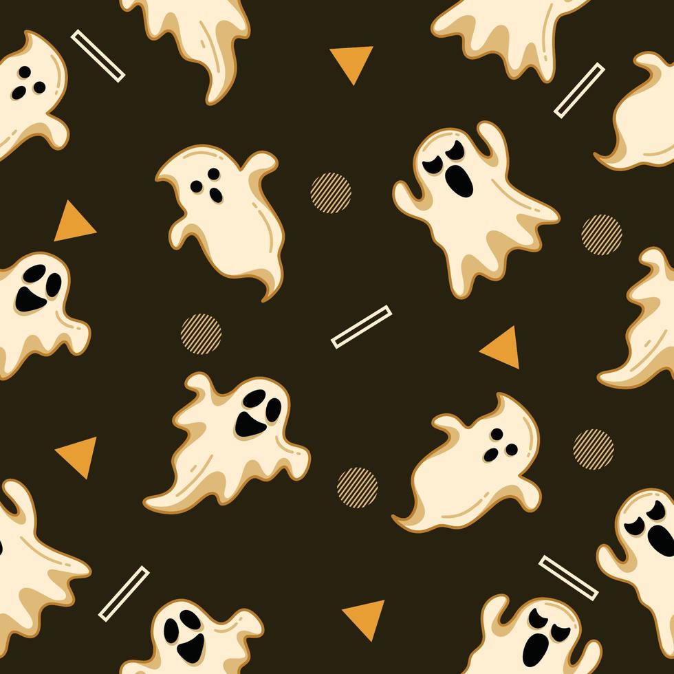 cute white yellow ghost seamless pattern white object wallpaper with design dark yellow. vector