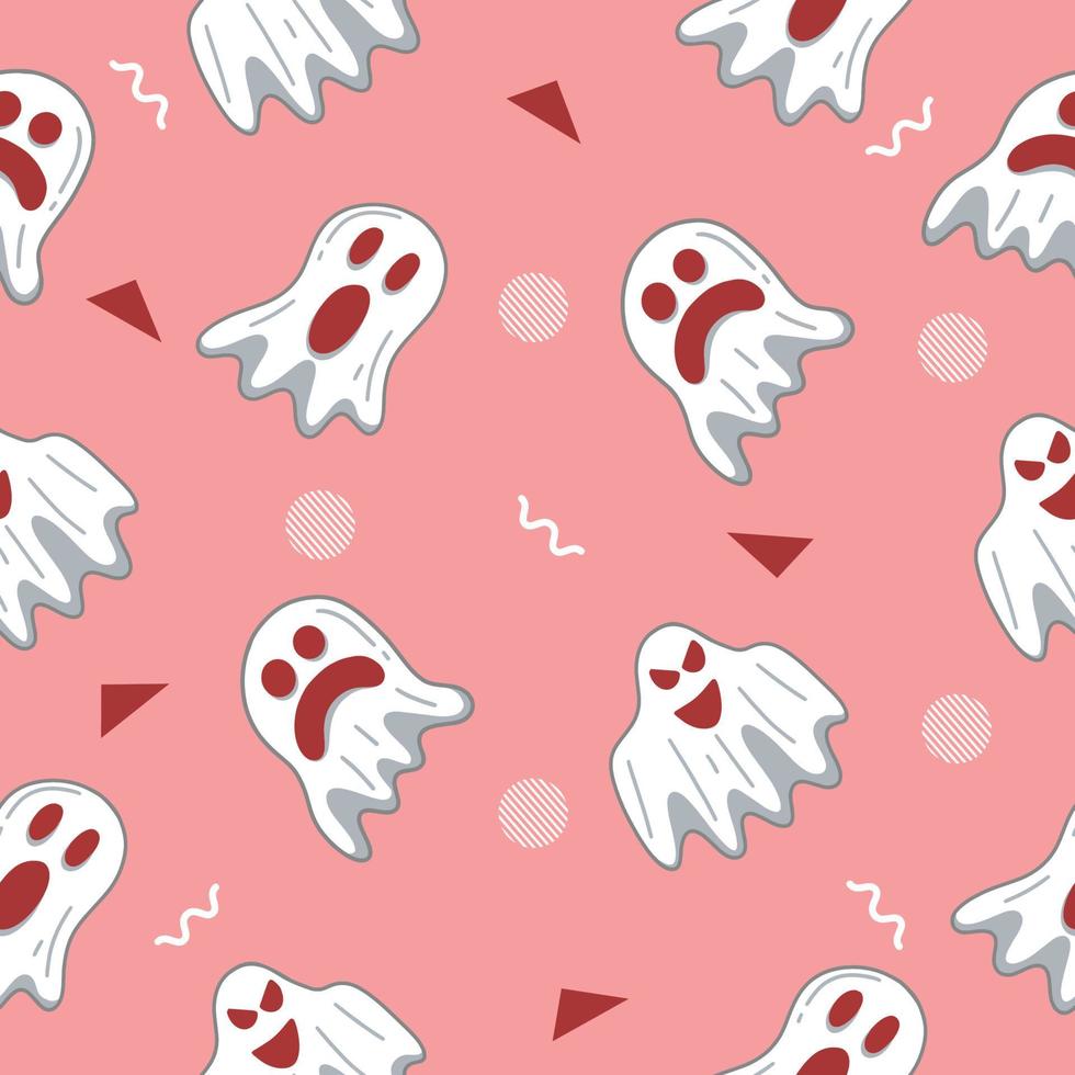 cute white ghost seamless pattern white object wallpaper with design light pink. vector