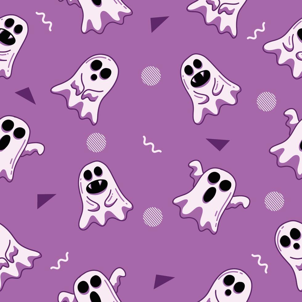 cute white ghost seamless pattern white object wallpaper with design light purple. vector