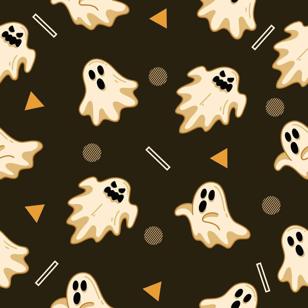 cute white yellow ghost seamless pattern white object wallpaper with design dark yellow. vector