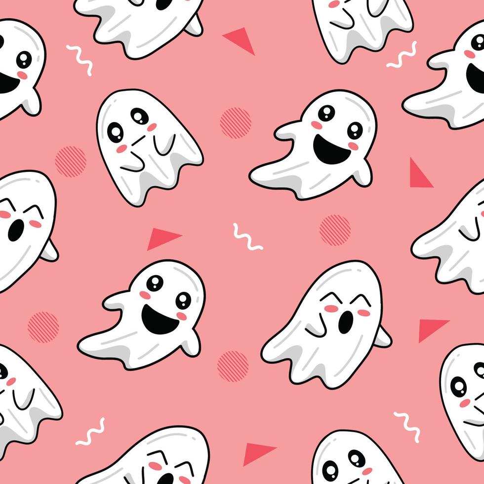 cute white ghost seamless pattern white object wallpaper with design light pink. vector