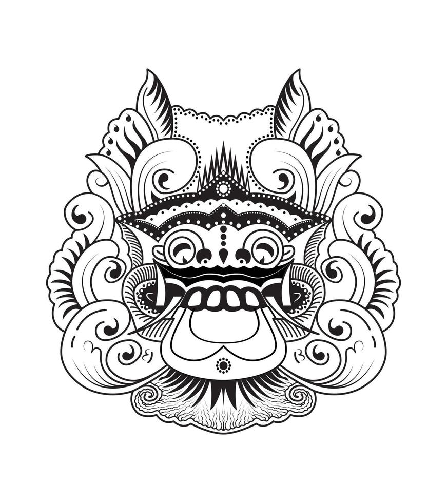 máscara ritual de la cultura tradicional balinesa. símbolo espiritual étnico hindú. diseño de contorno vectorial aislado para tatuajes, camisetas, textiles vector