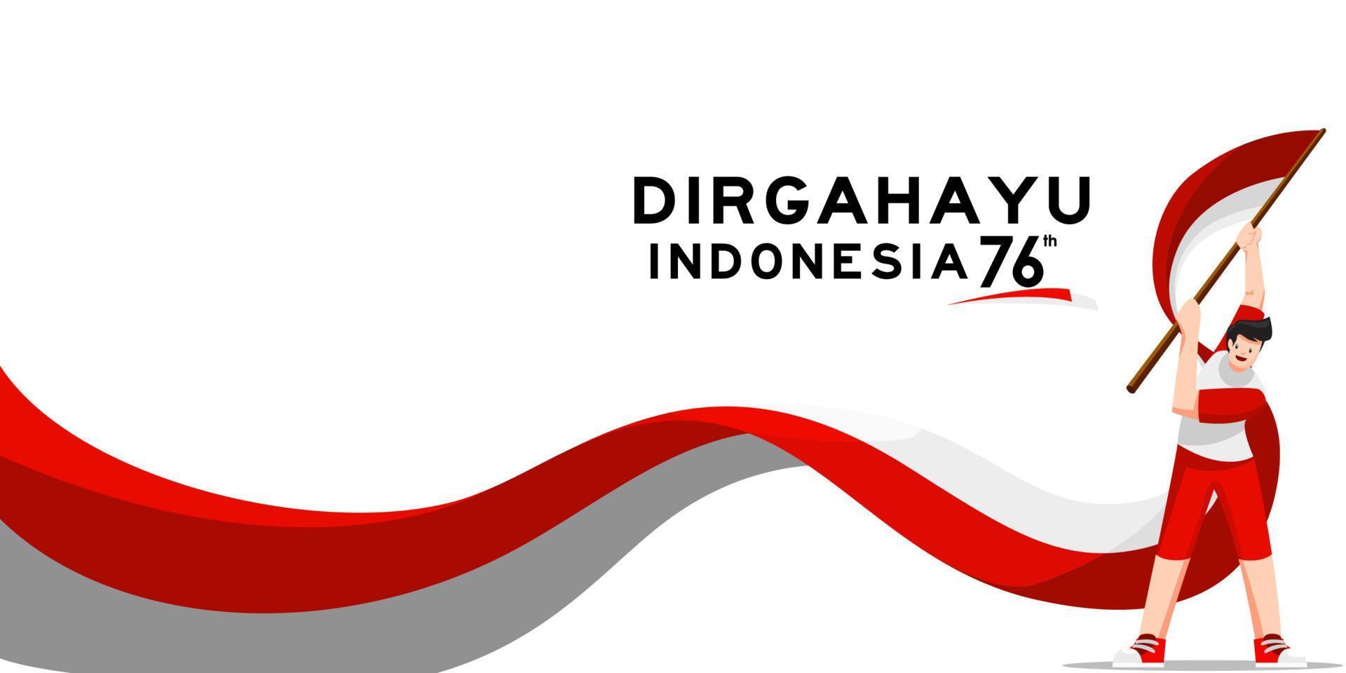 Dirgahayu Kemerdekaan Republik Indonesia means Happy Indonesian Independence Day Celebration. Young people celebration 76 years indonesia freedom with spirit and joy vector