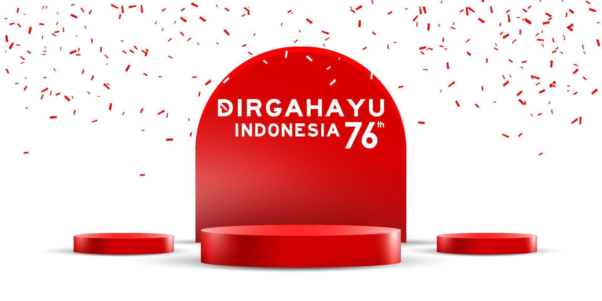 indonesia independence day empty podium display or pedestal display decoration with cylinder stand concept for product and promo. 17 august 76 years of indonesia vector
