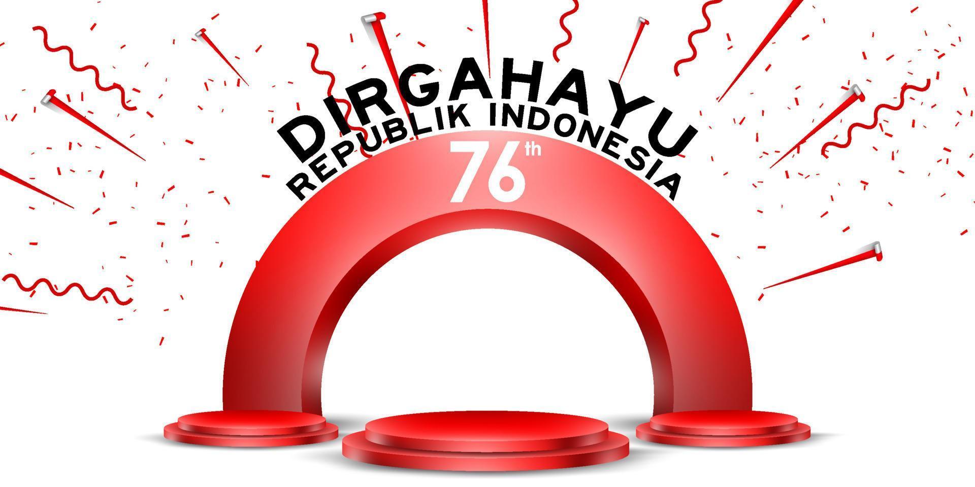 exhibición de podio vacío del día de la independencia de indonesia o decoración de exhibición de pedestal con concepto de soporte de cilindro para producto y promoción. 17 de agosto 76 años de indonesia vector