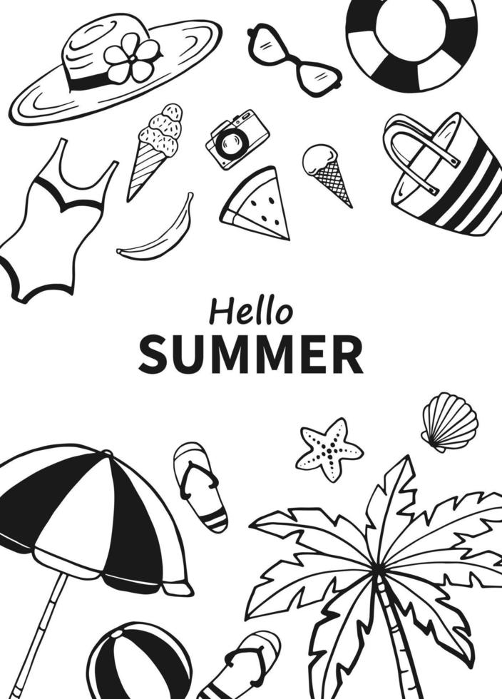 Hand drawn summer poster. Sea and ocean design template. Vector card templates.