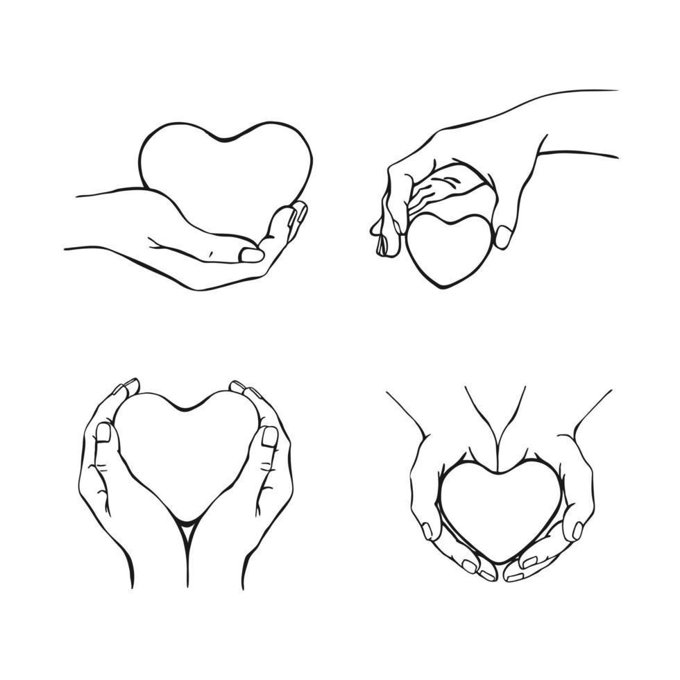 manos sosteniendo el corazón. ilustración vectorial dibujada a mano. sobre fondo blanco para su diseño. vector