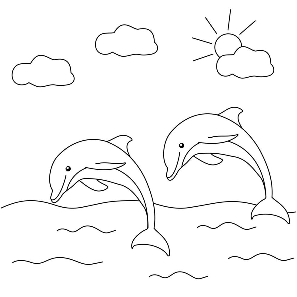 Dolphin Line Art for Kids Coloring Page vector