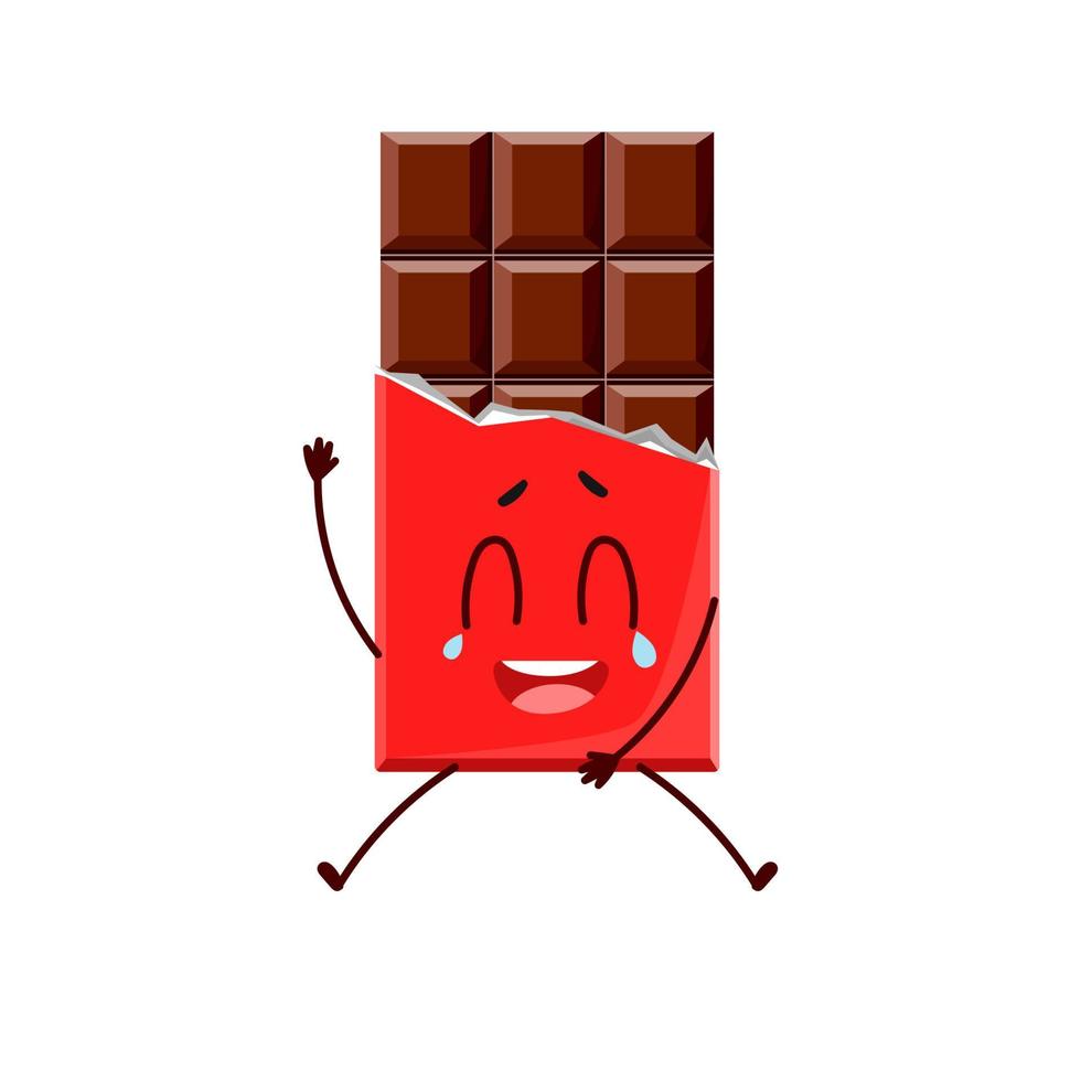 Cute cartoon chocolate with the emotion of laughter. Vector symbol highlighted on a white background for a mascot, books, postcards and much more.