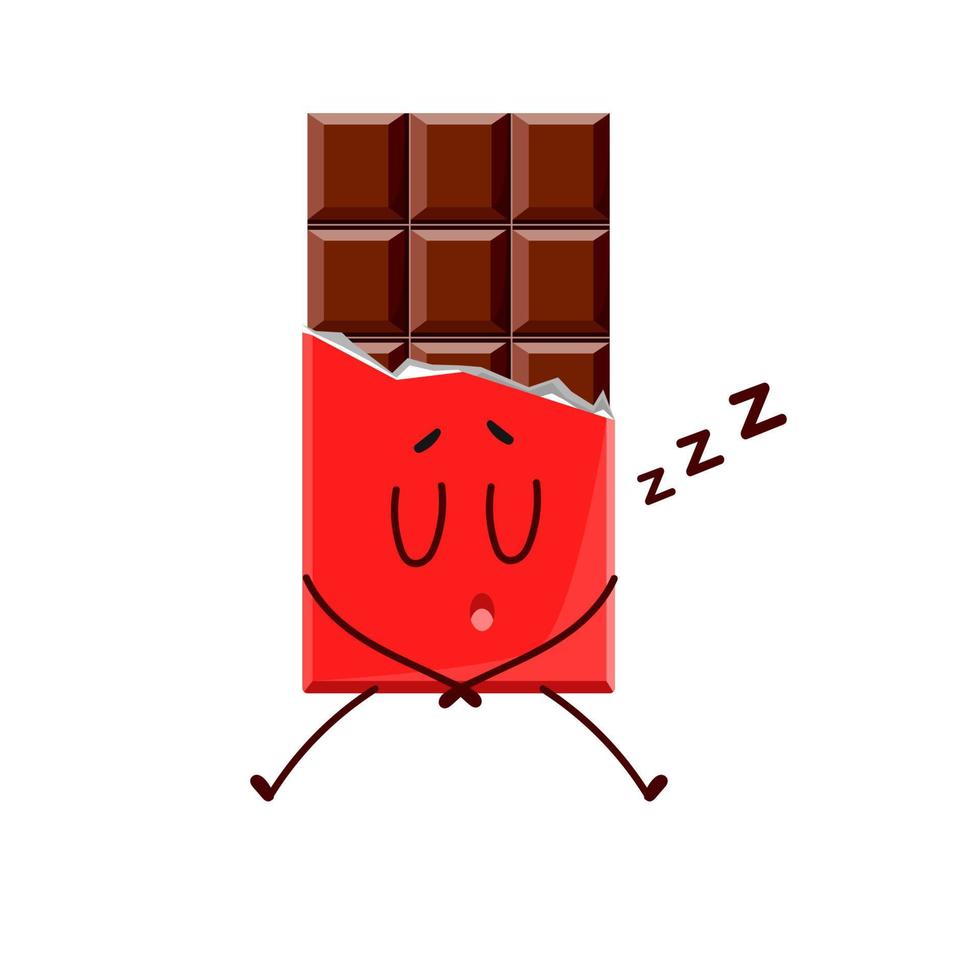 The cute cartoon character of chocolate is sleeping. Vector symbol highlighted on a white background for a mascot, books, postcards and much more.