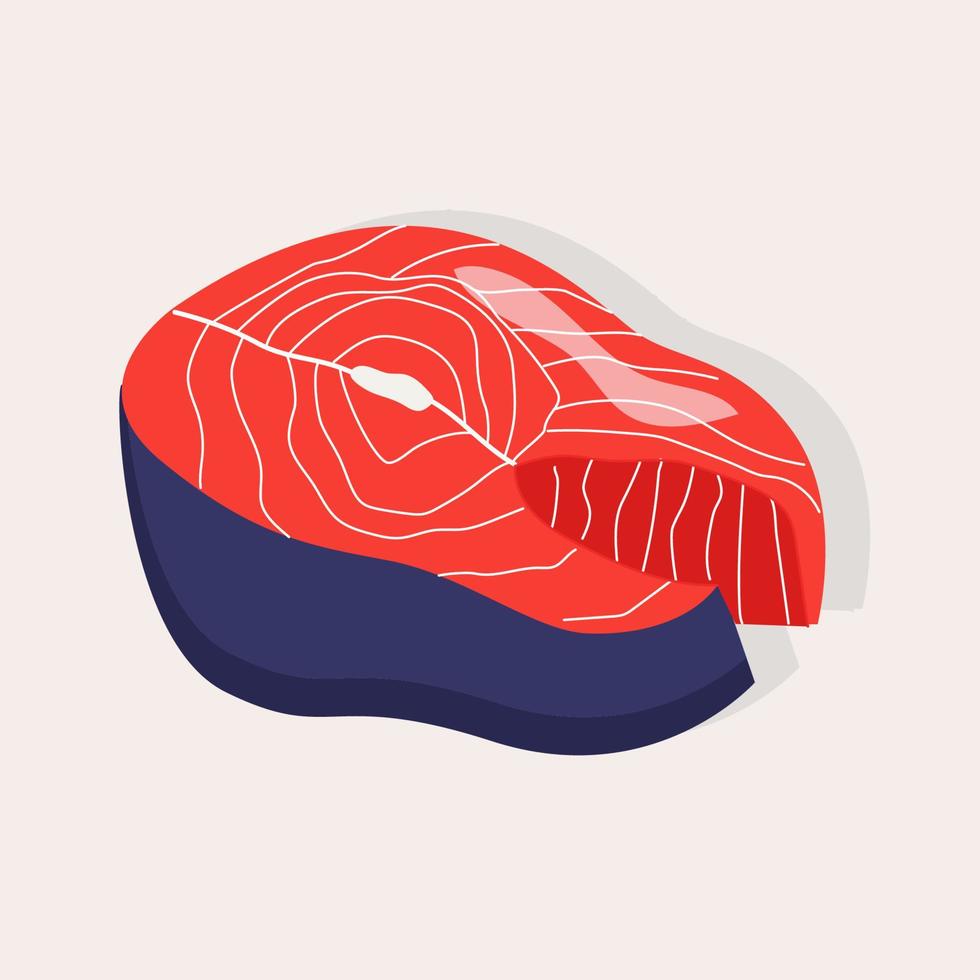 Bright illustration of red fish. A fresh cartoon vegetable is highlighted on a white background. Illustration is used for magazines, books, posters, postcards, menu covers, web pages. vector