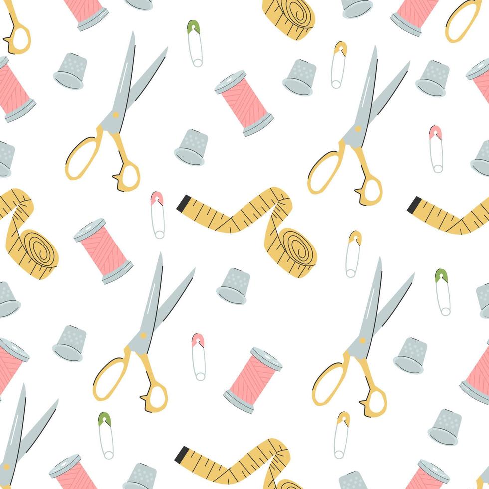 Patterns and threads. Fashion designer, dressmaker, seamstress, sewing workshop or courses, tailoring concept. Vector illustration for banner, advertising, website.