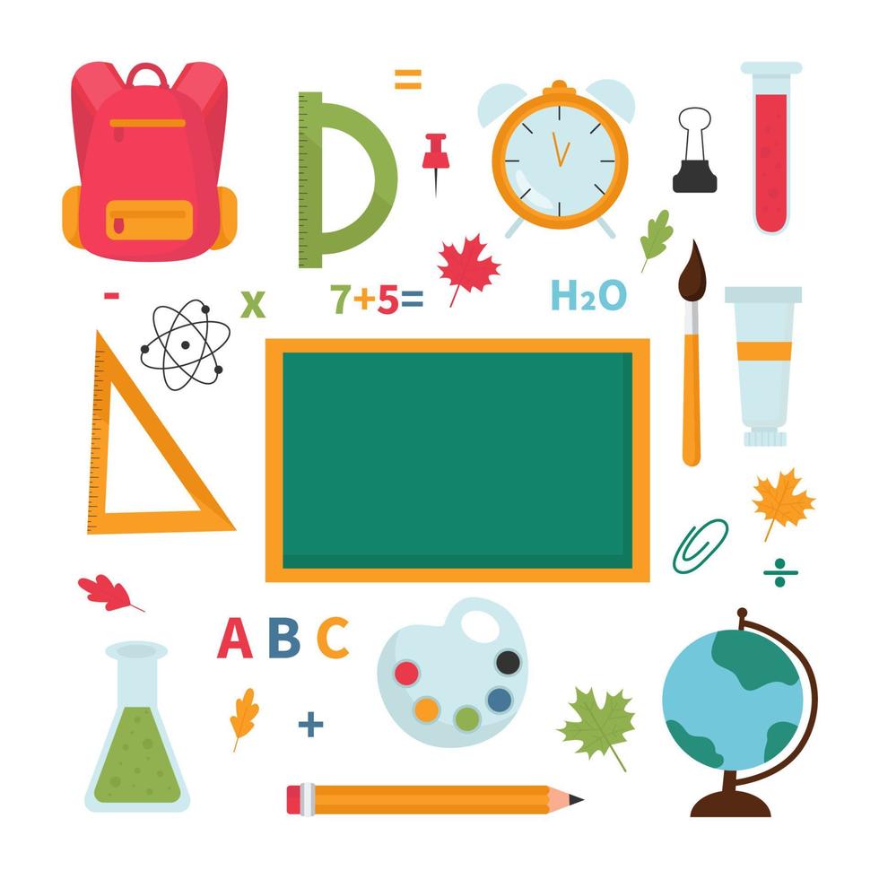A set of school and educational elements. The concept of back to school. Vector illustration.