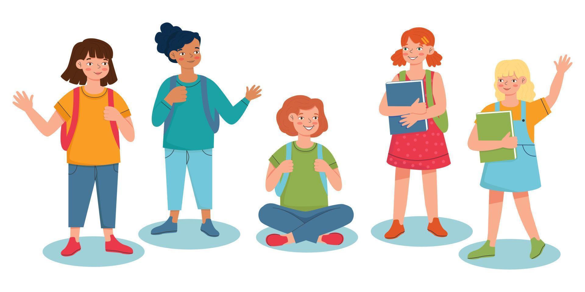 The girls are going back to school.A set of schoolchildren in the concept of education, isolated on a white background, vector illustration Back to school