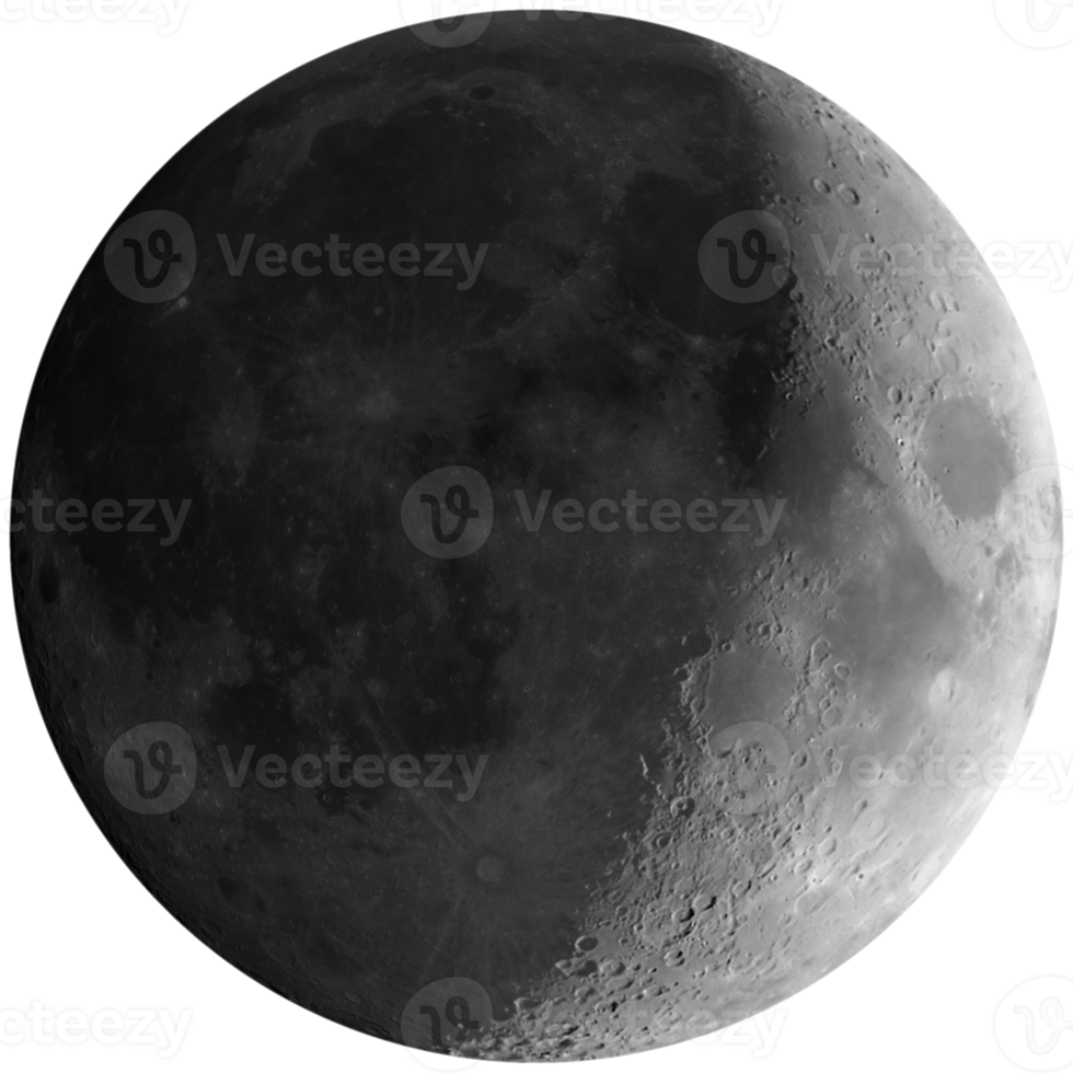 primo quarto di luna vista con il telescopio png trasparente