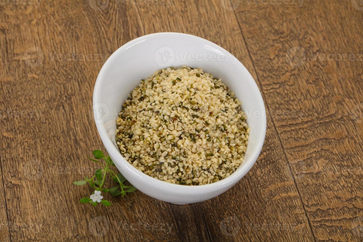 Peeled hemp seeds in the bowl photo