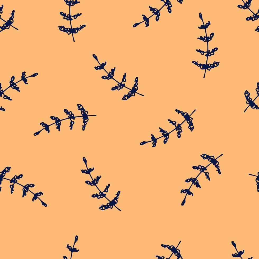 Simple calm floral seamless vector pattern. Hand-drawn flower, twig on a beige-orange background. For prints of fabric, shirts, clothes, textile products, bedding.