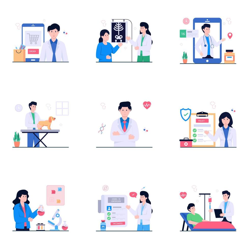 Pack of Medical and Pharmacy Flat Illustrations vector