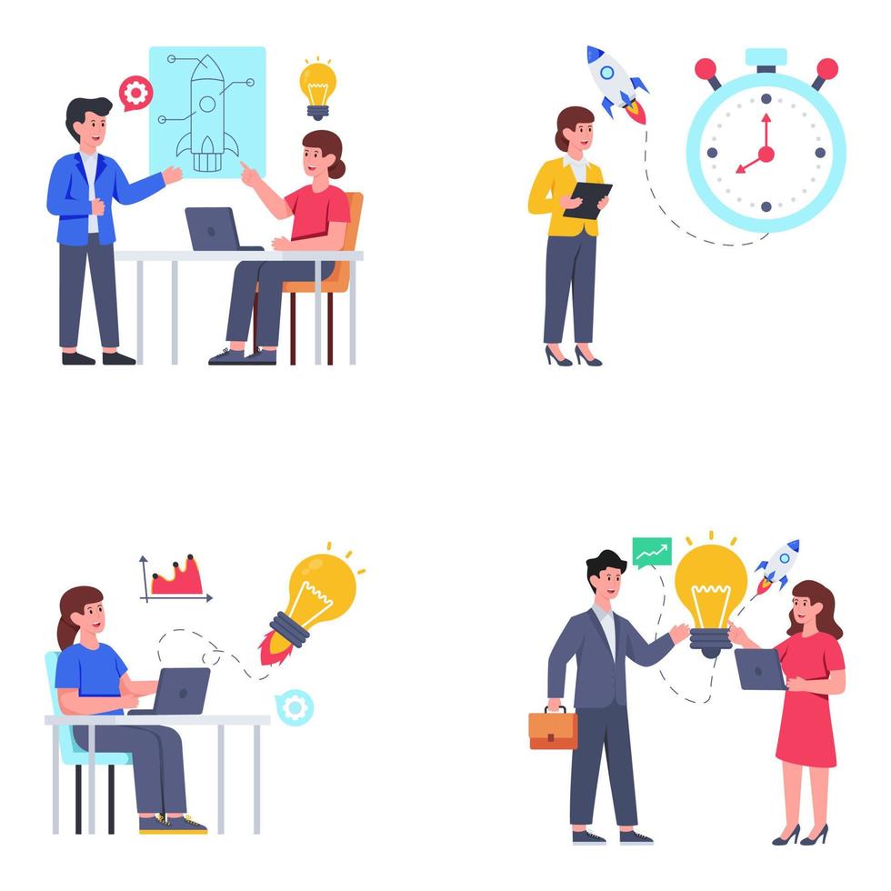 Pack of Business and Startup Flat Illustrations vector