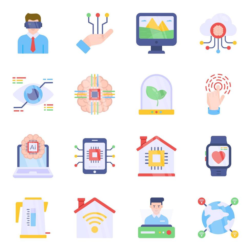 Pack of Artificial Intelligence Flat Icons vector