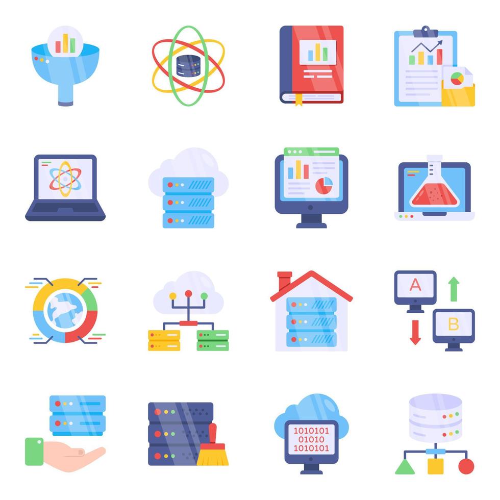 Pack of Big Data and Data Science Flat Icons vector