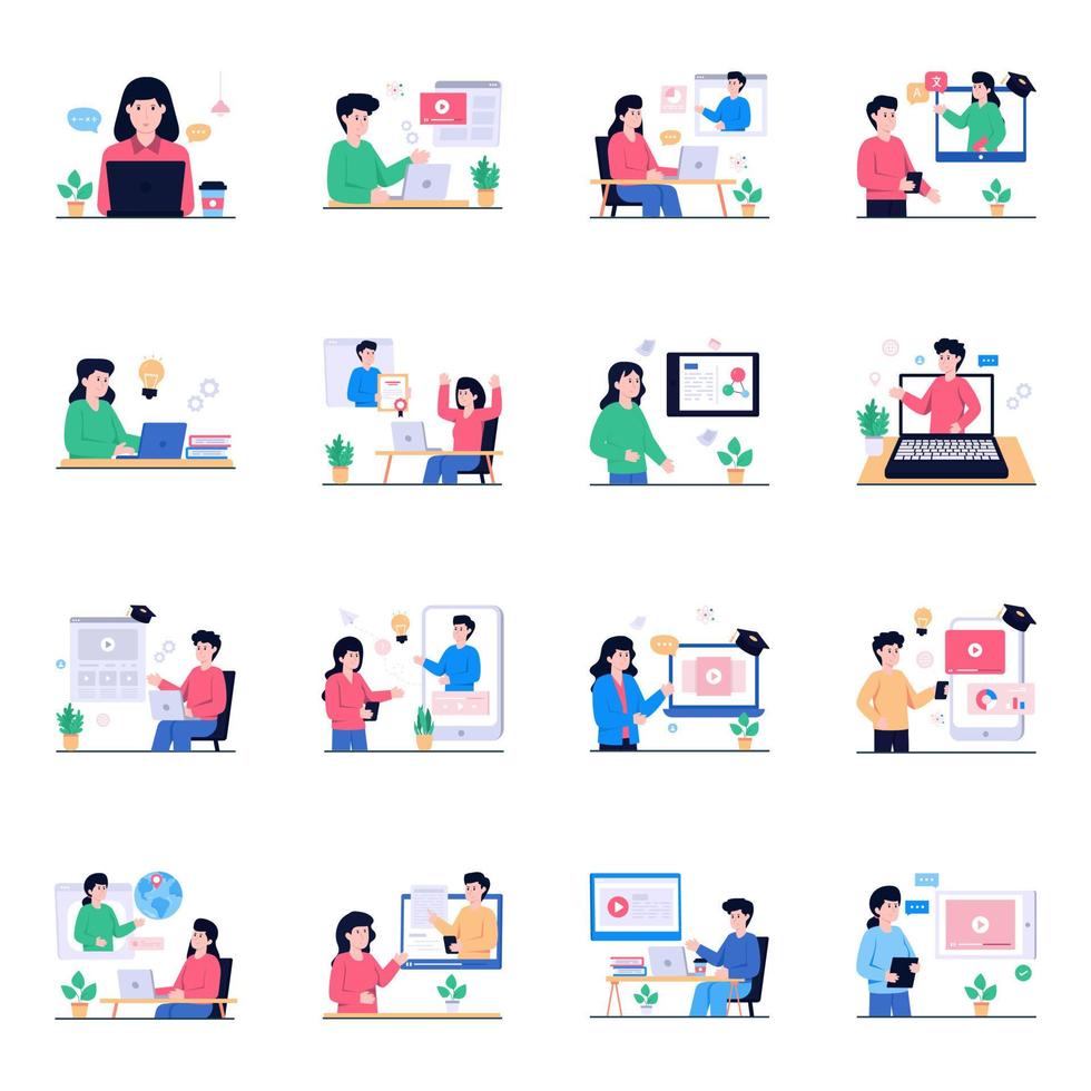 Pack of Education Flat Illustrations vector