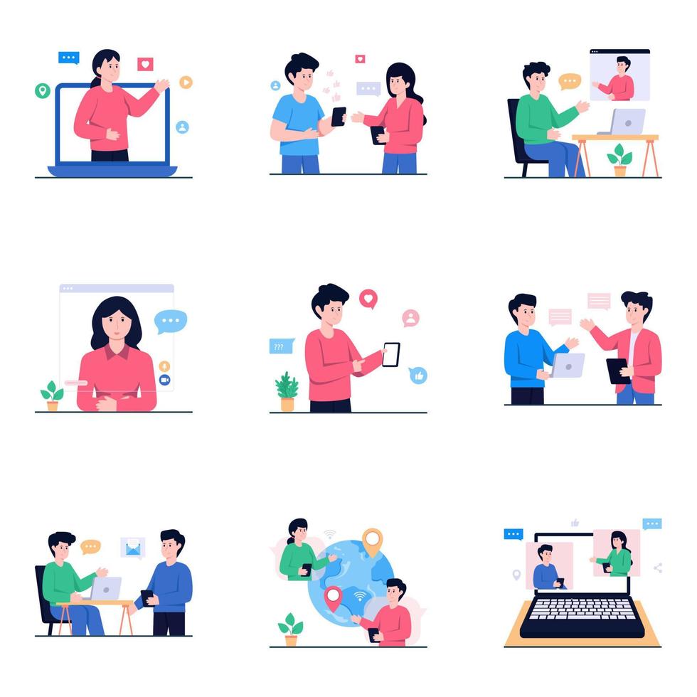 Pack of Communication and Discussion Flat Illustrations vector