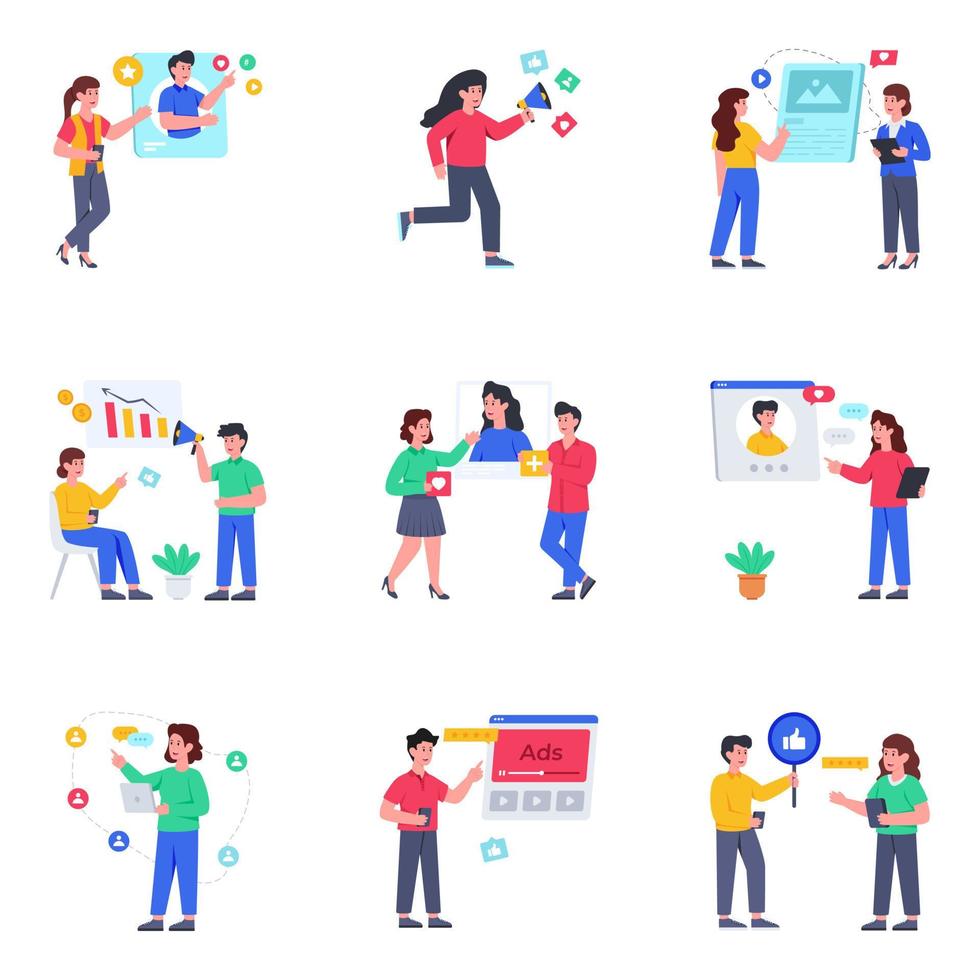 Pack of Social Platform Flat Illustrations vector