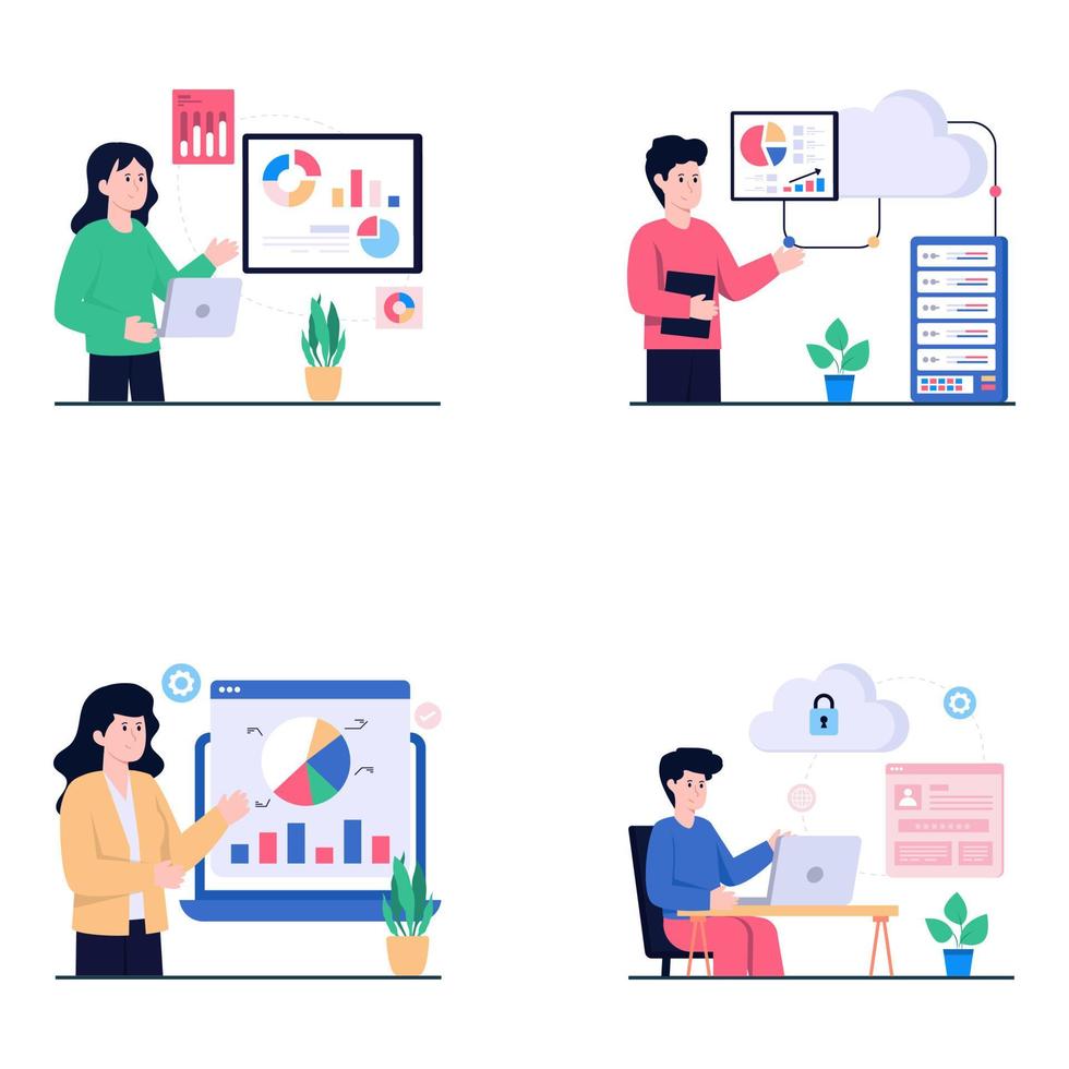 Pack of Data Management Flat Illustrations vector