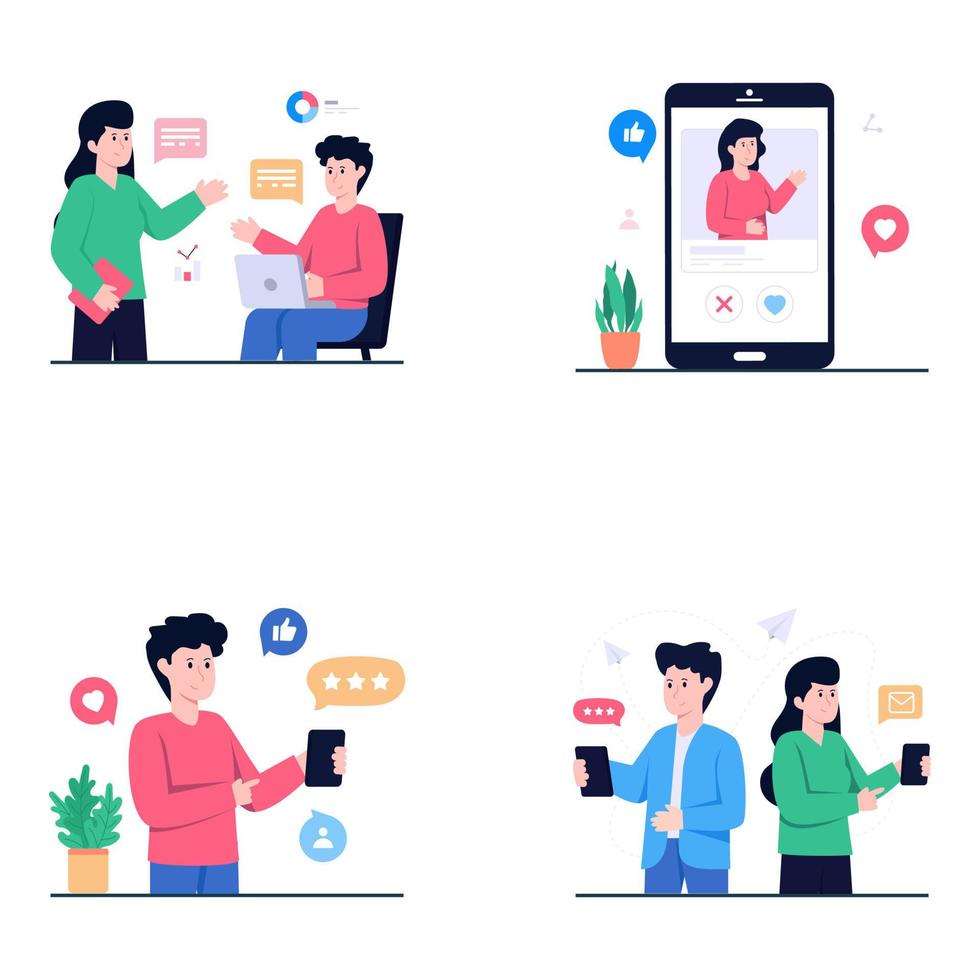 paquete de ilustraciones planas de comunicación en línea vector