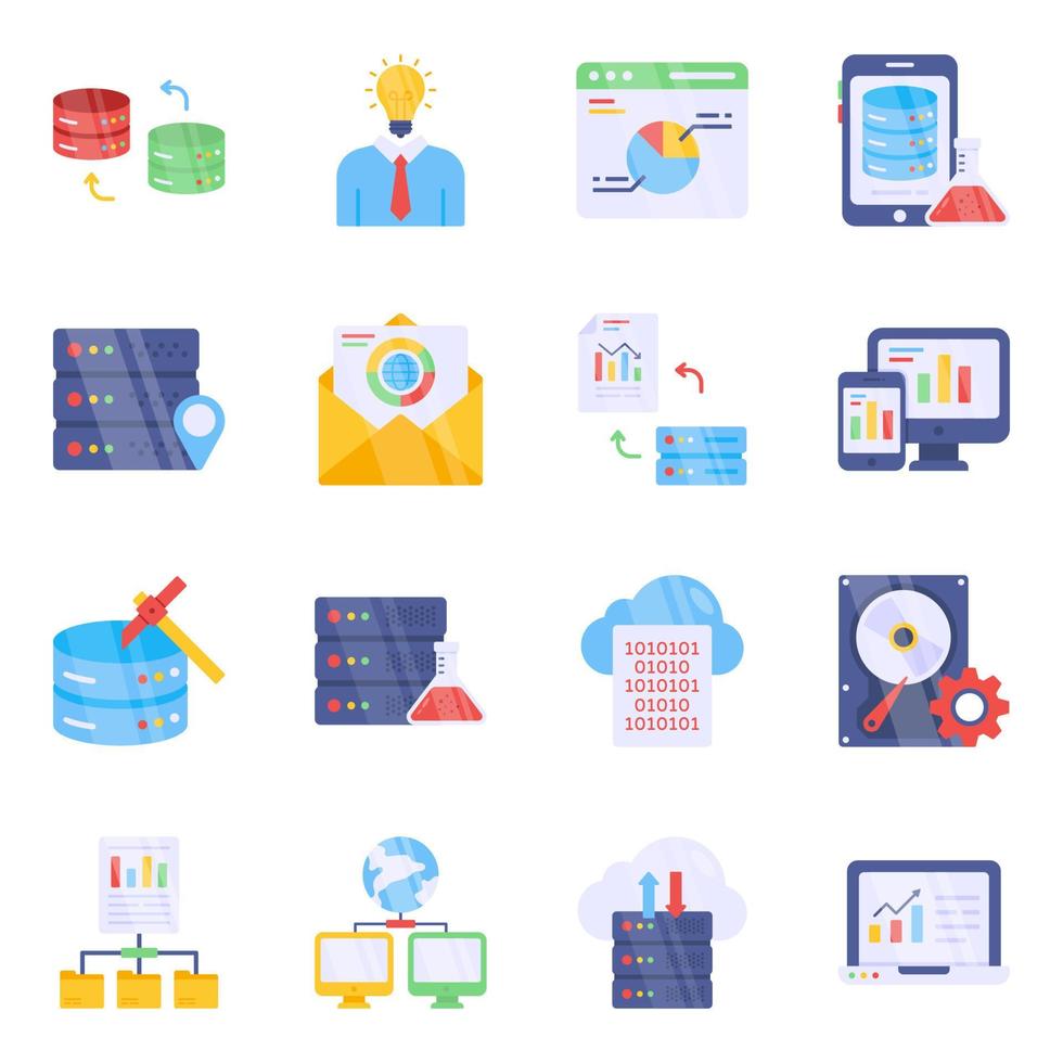 Pack of Data Science Flat Icons vector