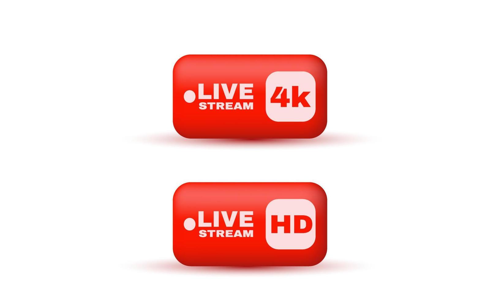 diseño de icono 3d full hd de transmisión en vivo de redes sociales rojo realista único aislado en vector