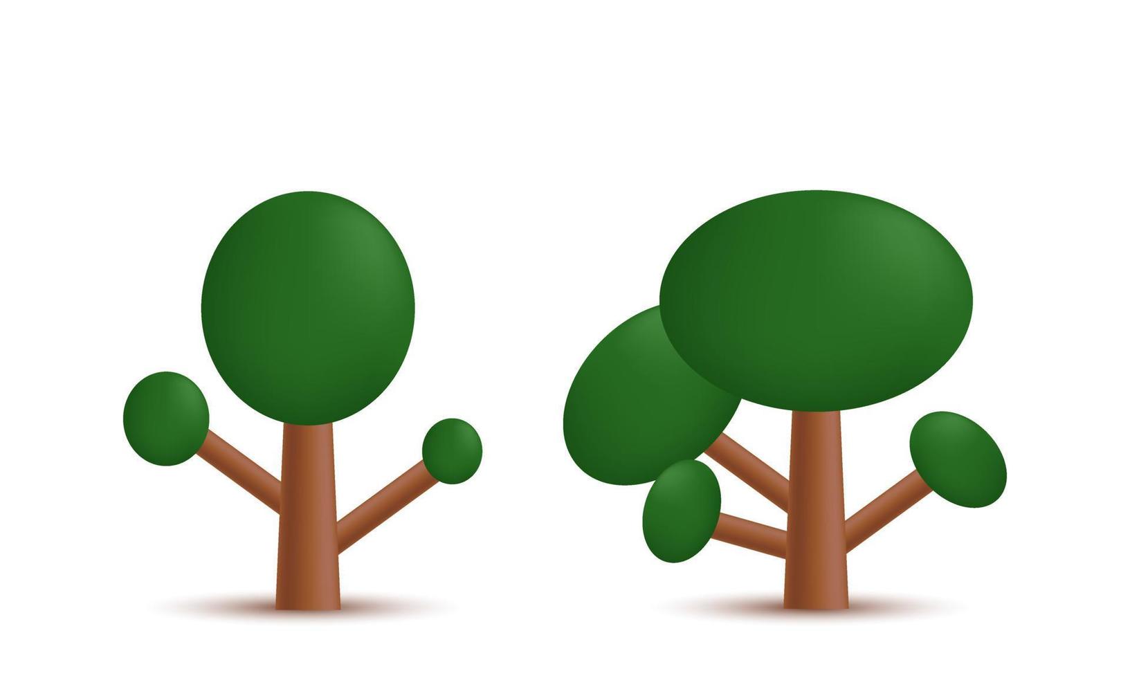 unique realistic abstract two trees green brown color 3d isolated on vector