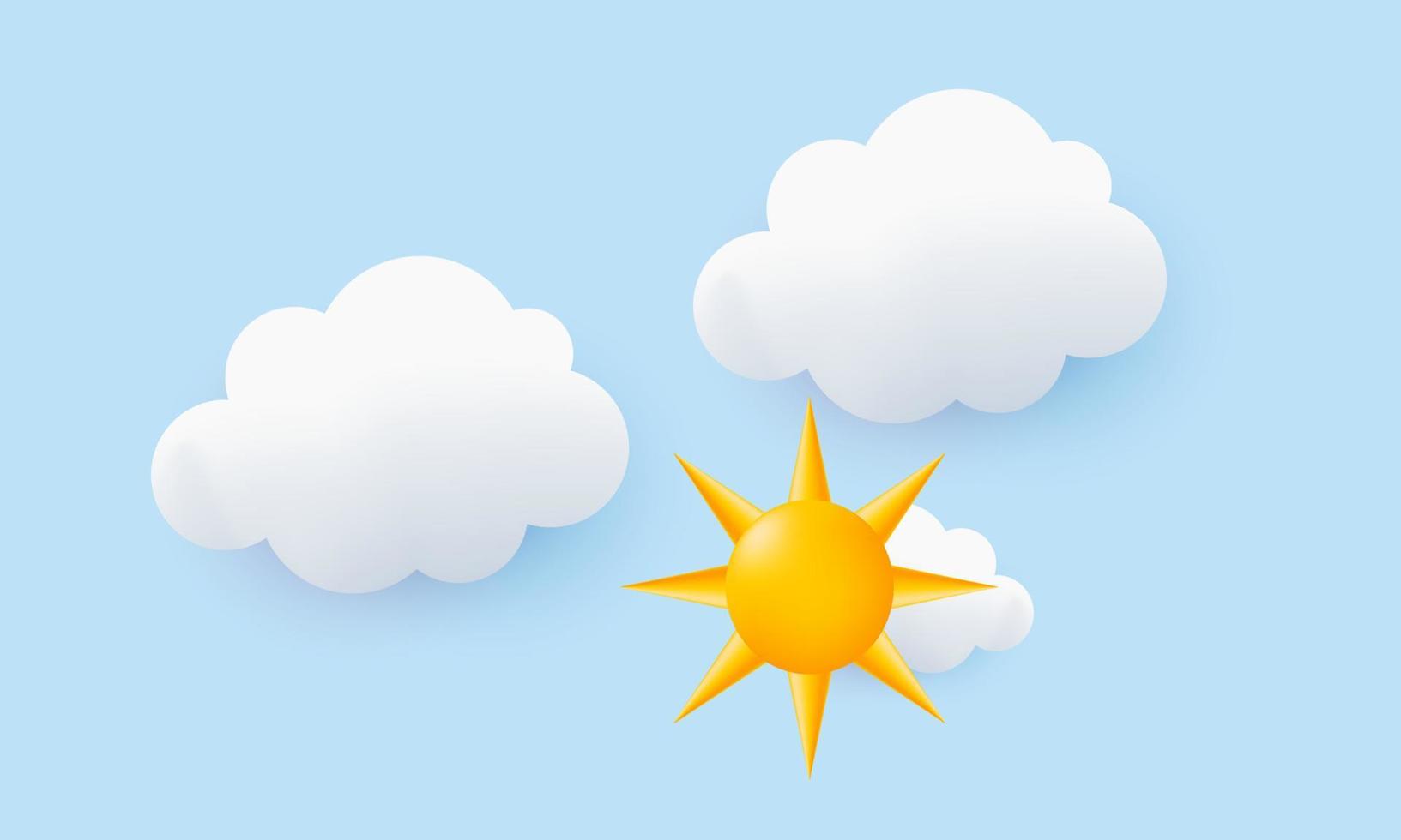 unique 3d sun cloud realistic illustration summer isolated on vector