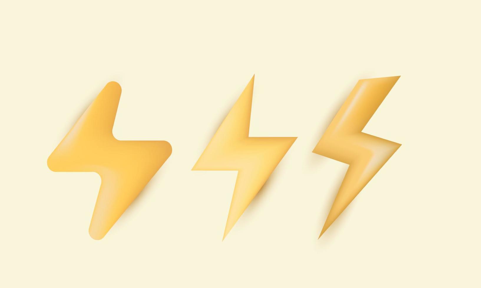 unique creative realistic set yellow thunder bolt lighting flash 3d isolated on background vector
