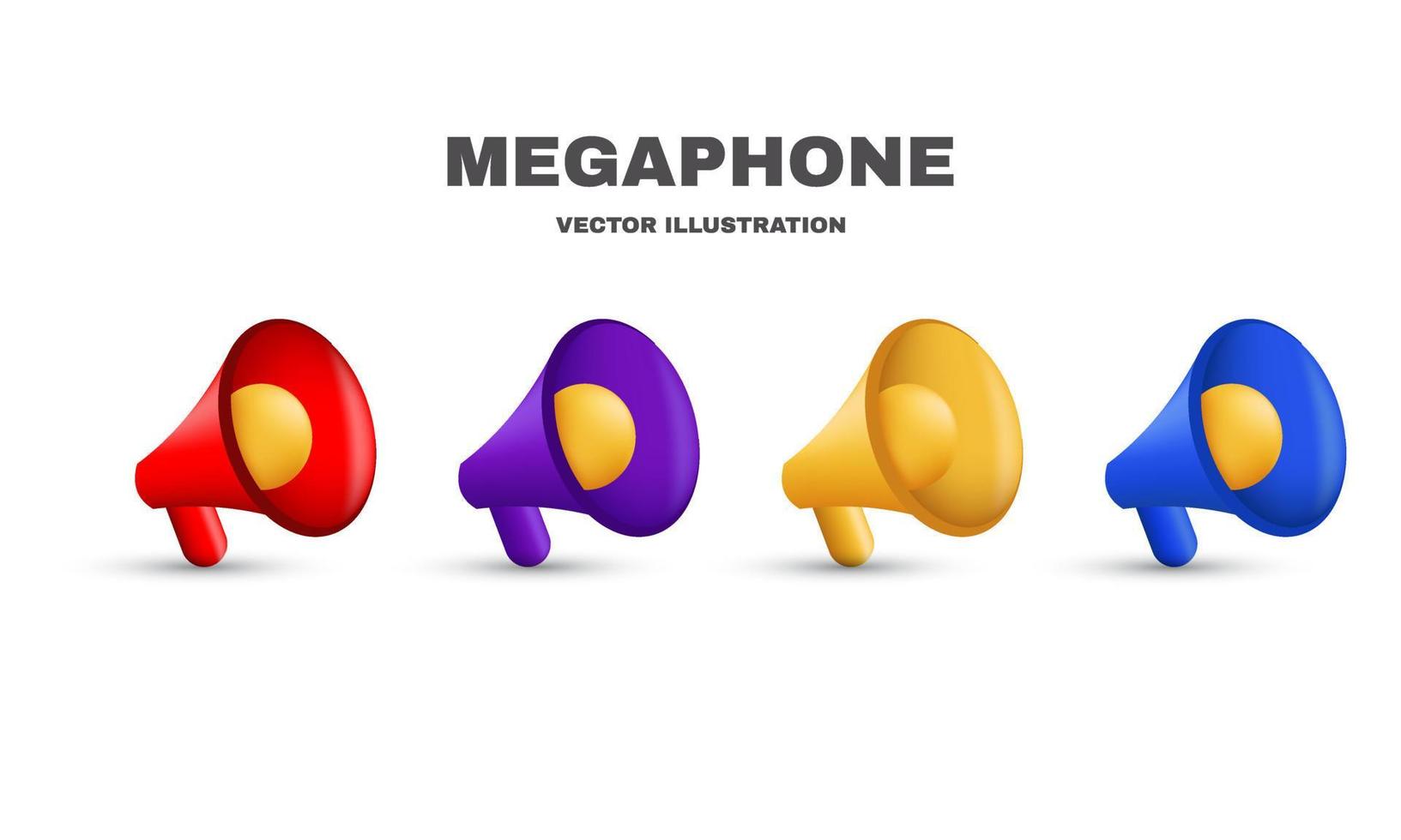 unique realistic 3d set four megaphones shadow different colorful  isolated on vector