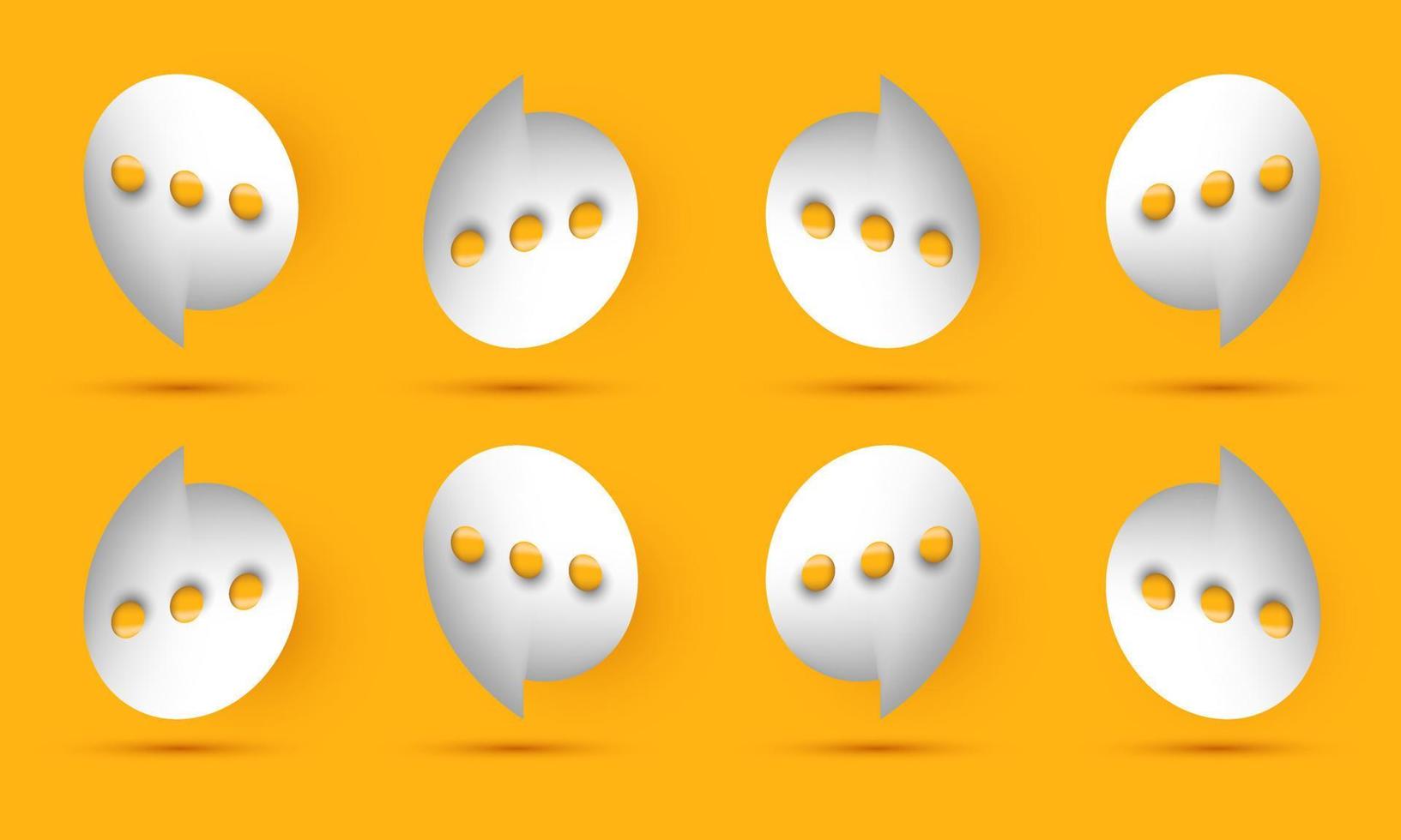 unique set collection cute white yellow 3d speech bubble isolated on vector