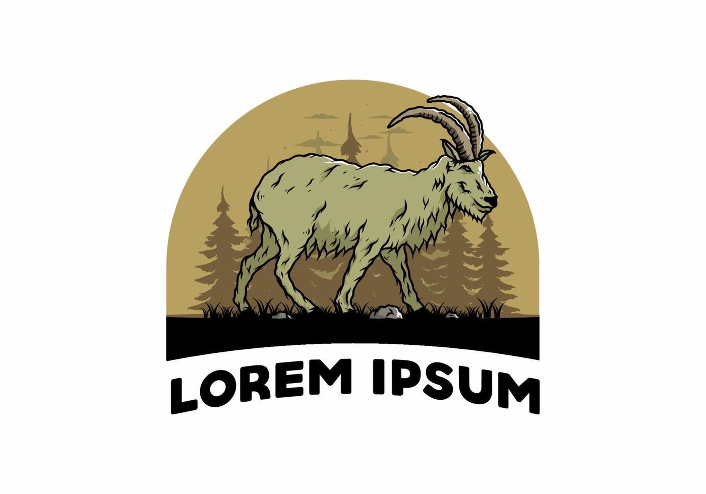 Hairy mountain goat with long horns vector