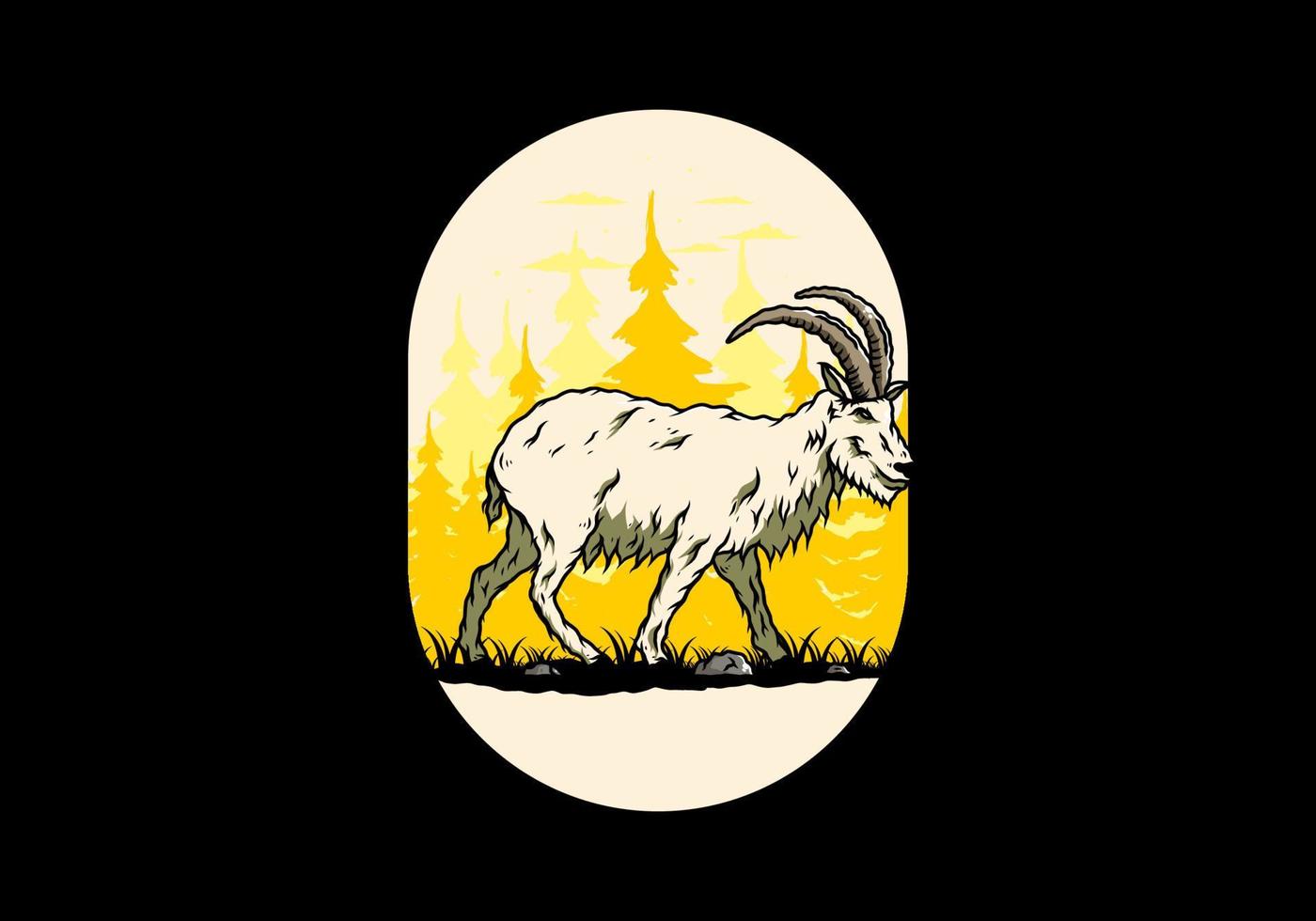 Hairy mountain goat with long horns vector