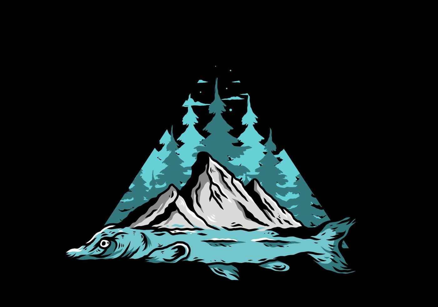 Arapaima fish and mountain illustration vector