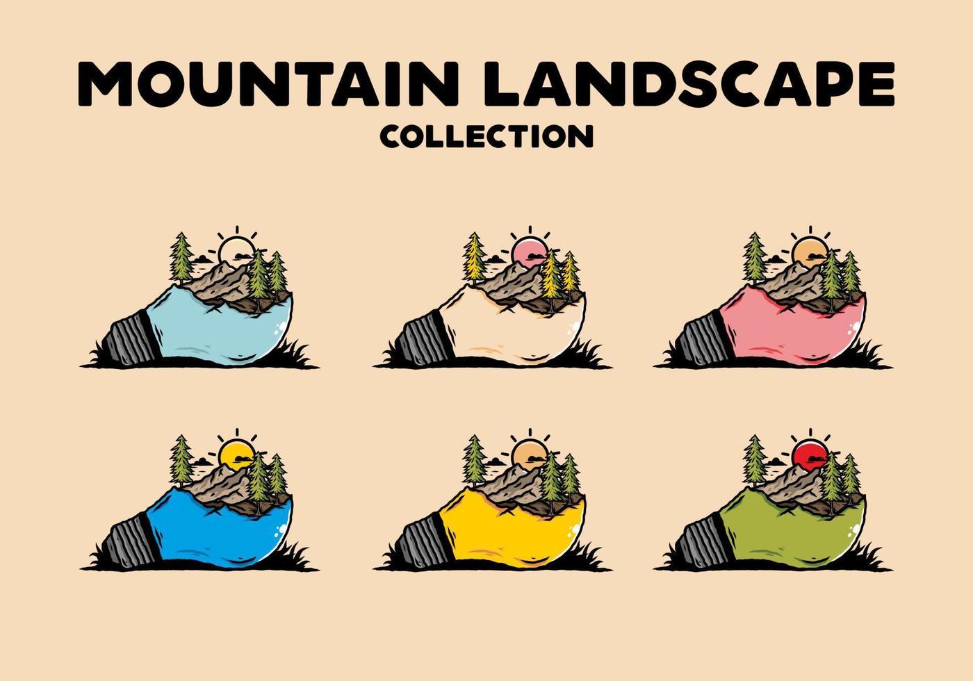 Mountain landscape on bulb lamp illustration vector