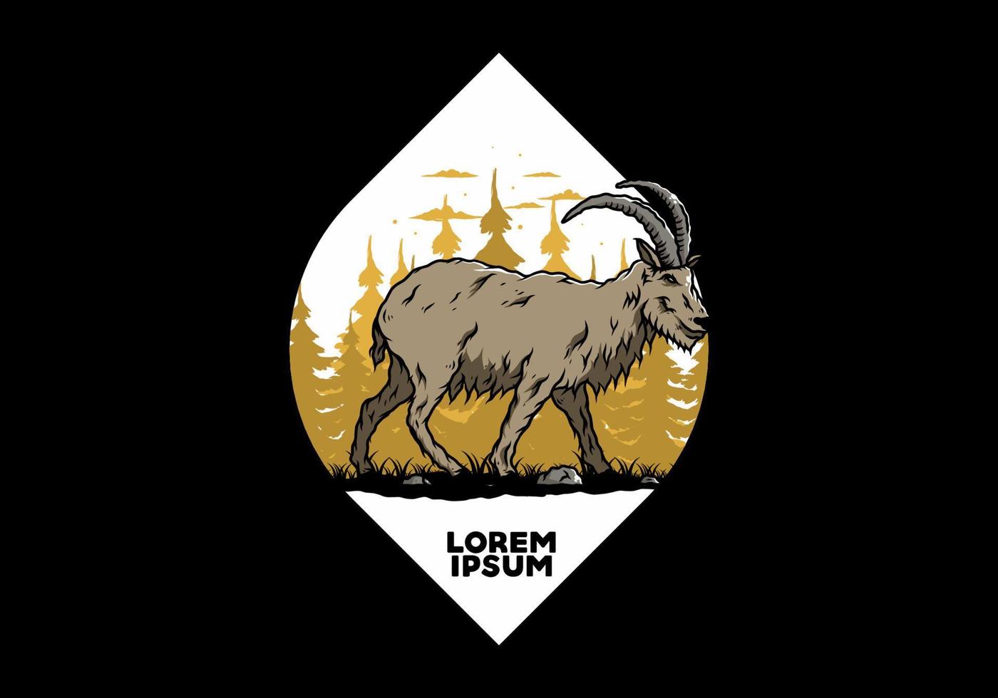 Hairy mountain goat with long horns vector