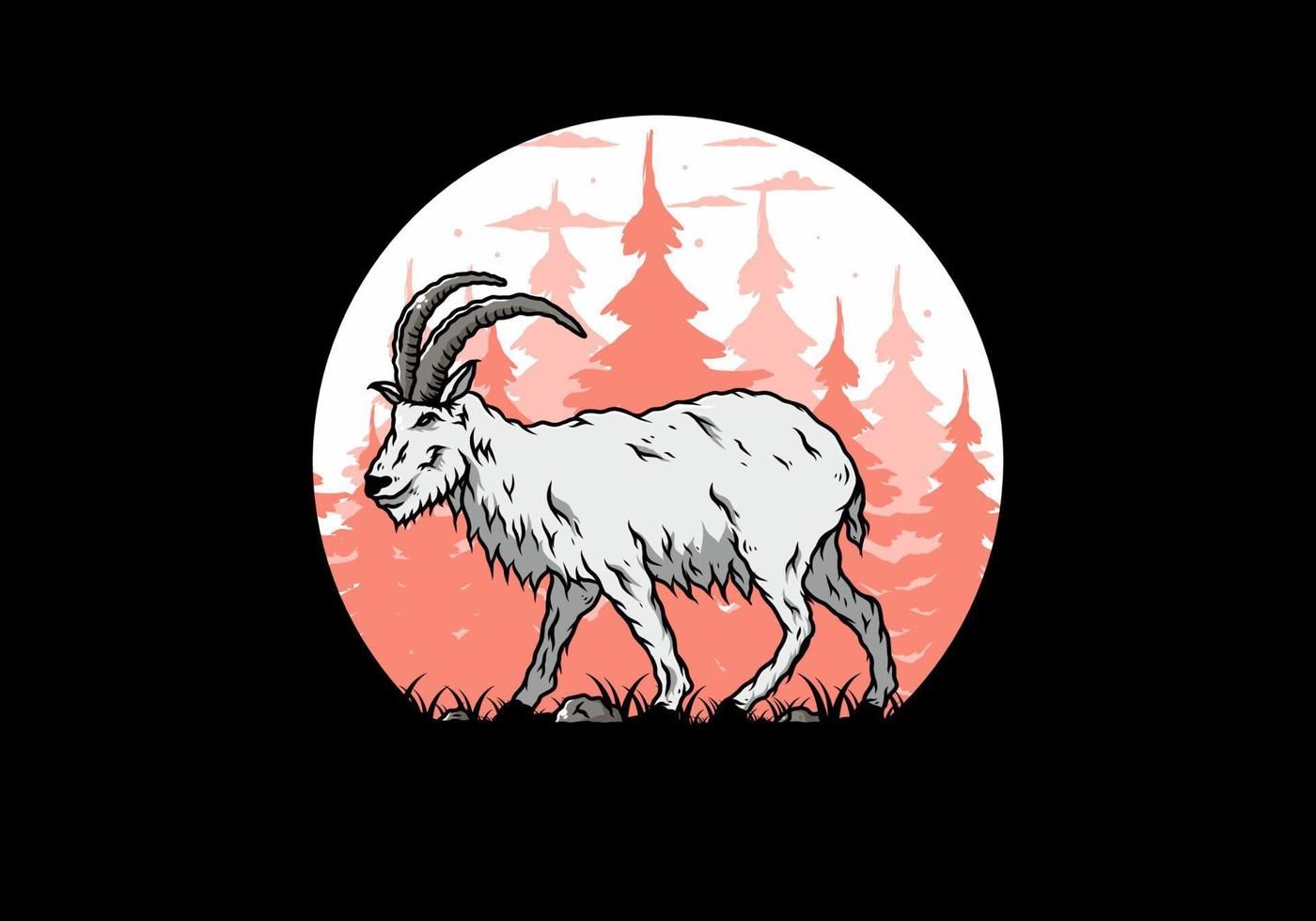 Hairy mountain goat with long horns vector