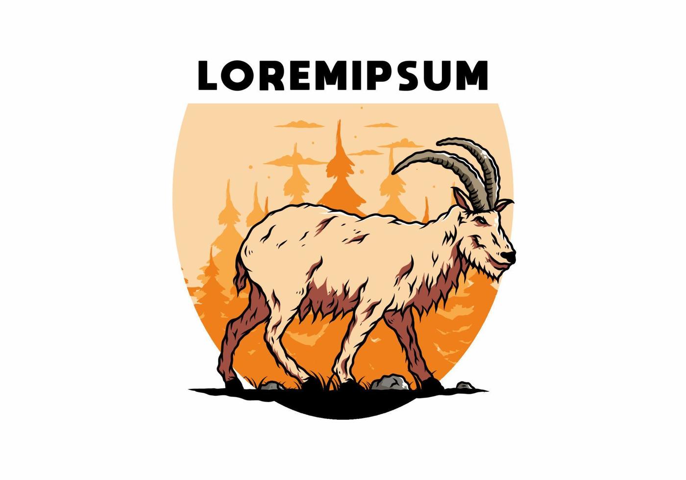 Hairy mountain goat with long horns vector